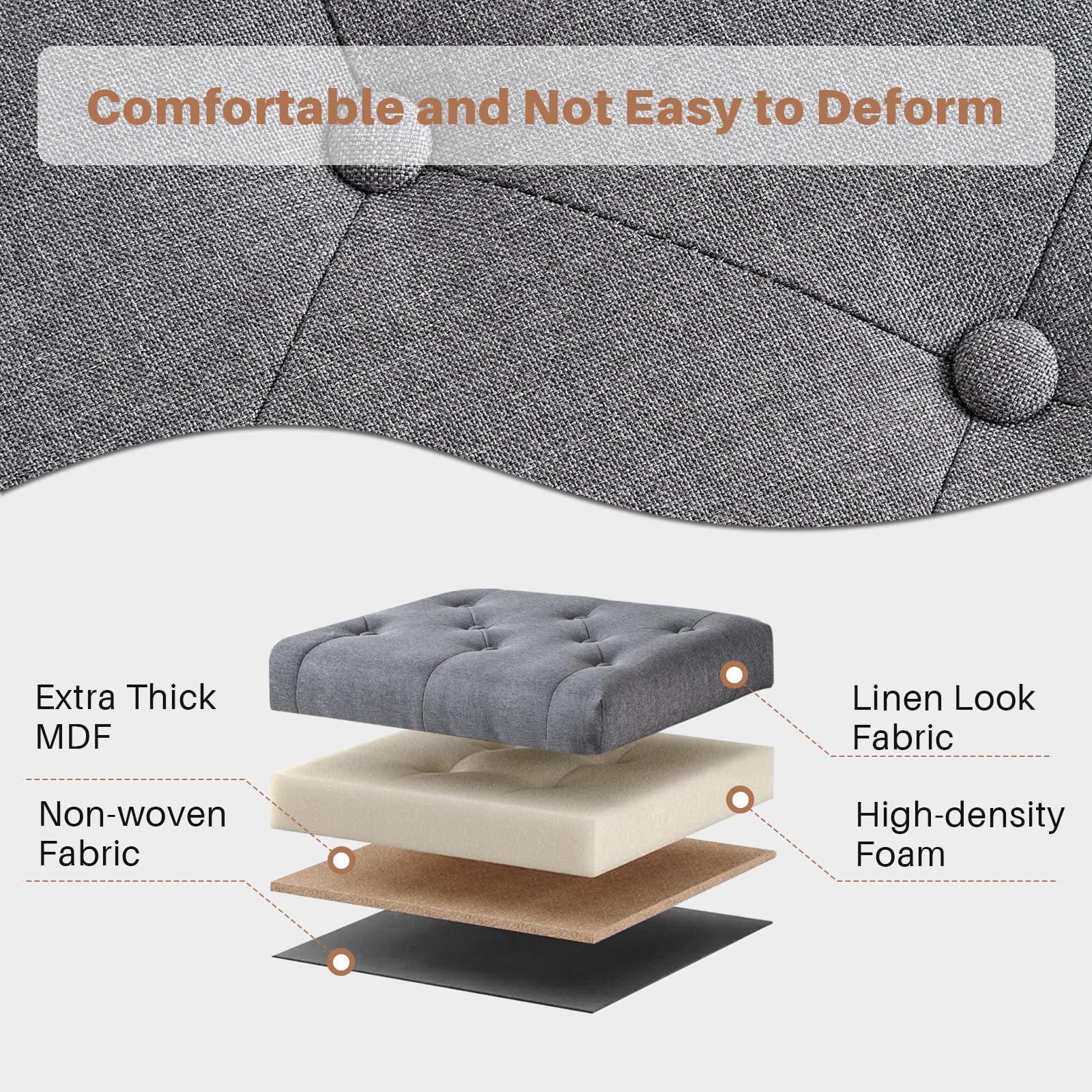 Redlife Storage Ottoman Bench with Solid Wood Legs - Button Tufted Fabric Storage Ottoman for Bedroom, Living Room & Entryway - 330 LBS Capacity with Safety Hinge - Perfect for Extra Seating, Blanket Storage & Shoe Organization (Gray)