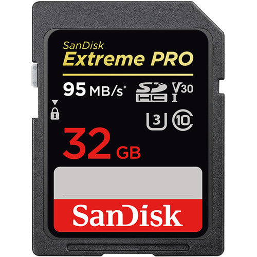 SanDisk Extreme Pro SD Card 32GB - U3, C10, V30, UHS-I, 95MB/s Read, 90MB/s Write - High Speed Memory Card for DSLR Cameras, 4K Video & Action Cameras