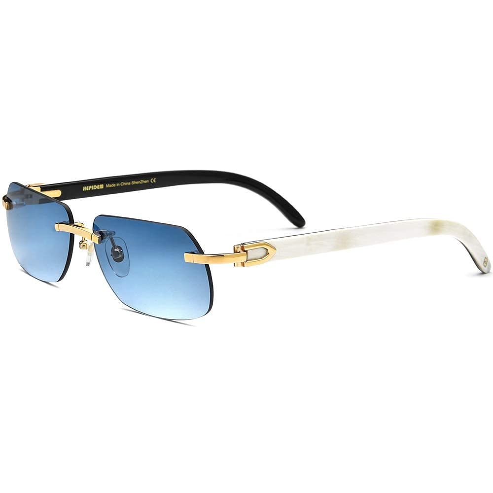 HEPIDEM 100% Genuine Buffalo Horn Handmade Square Rimless Luxury Sunglasses for Men & Women - Perfect for Outdoor Activities, Driving, and Fashion Accessories