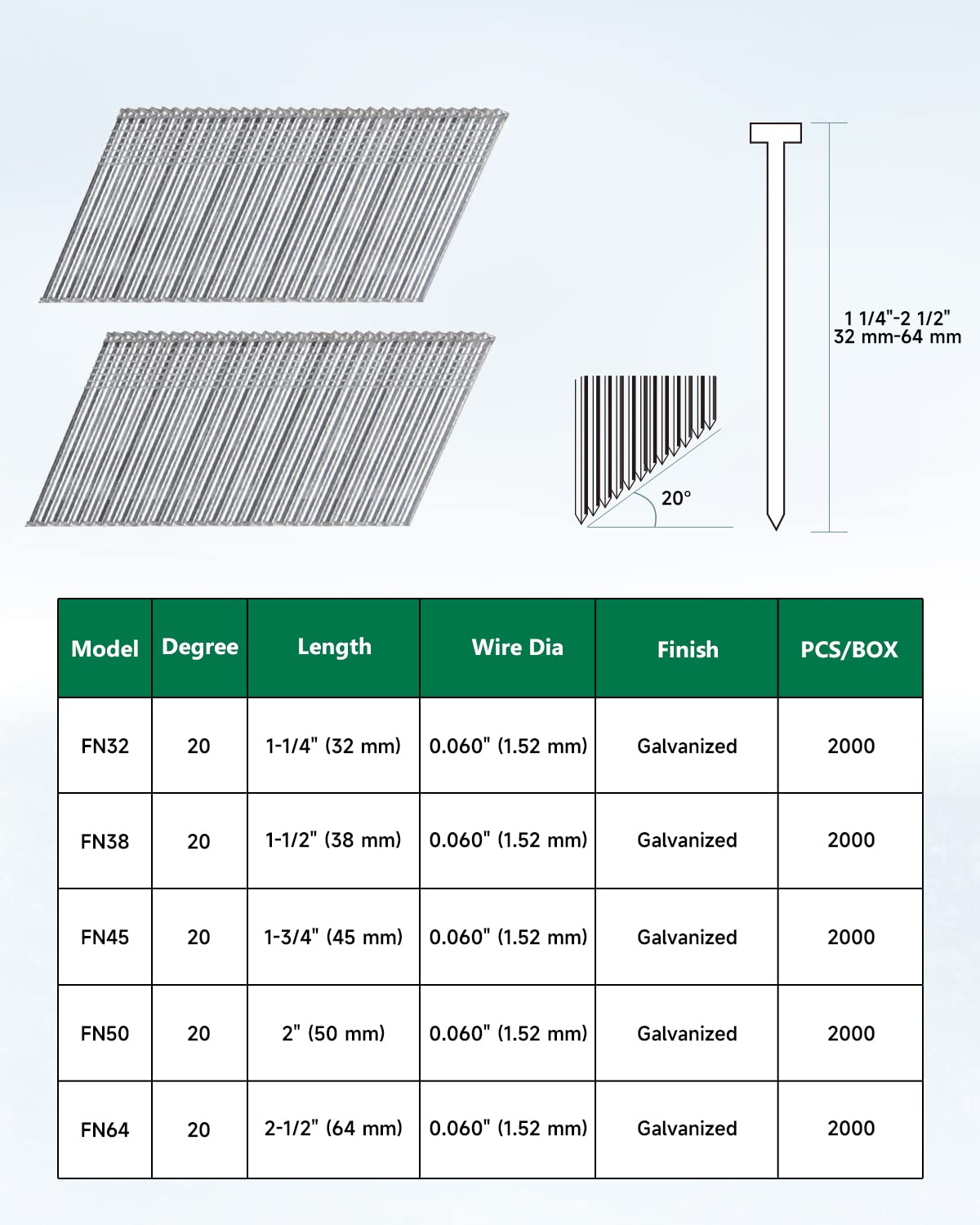 16 Gauge 1-1/4 Inch 20-Degree Angled Finish Nails - Galvanized for Electric & Pneumatic Nail Guns - Ideal for Window Trim, Cabinet Building, Flooring & Woodworking Projects (12 Boxes) - Durable Construction for Professional & DIY Use