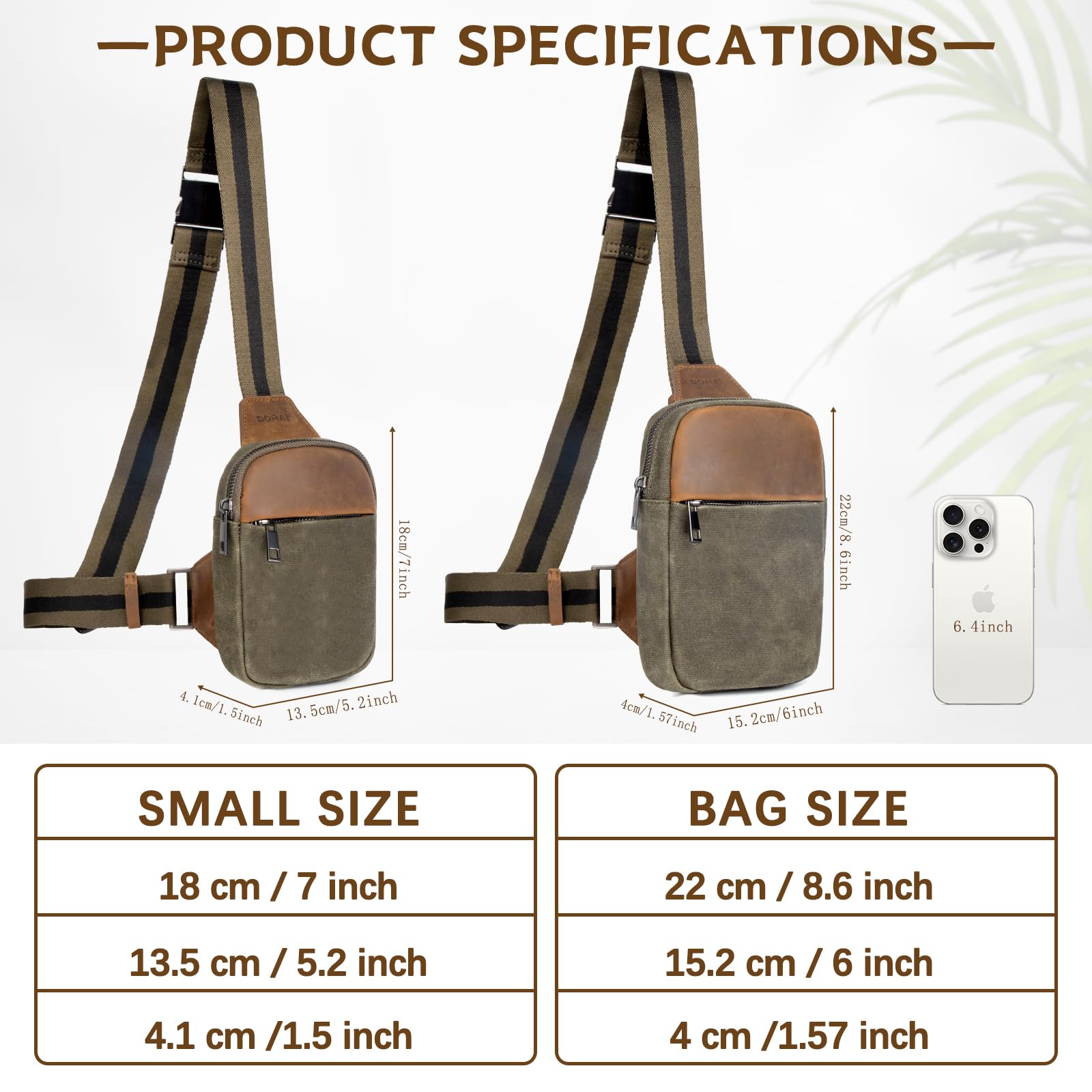 Vintage Waxed Canvas Crossbody Bag for Men - Leather Trimmed Chest Sling Bag with Adjustable Buckle Strap | Perfect for Travel, Hiking & Everyday Carry