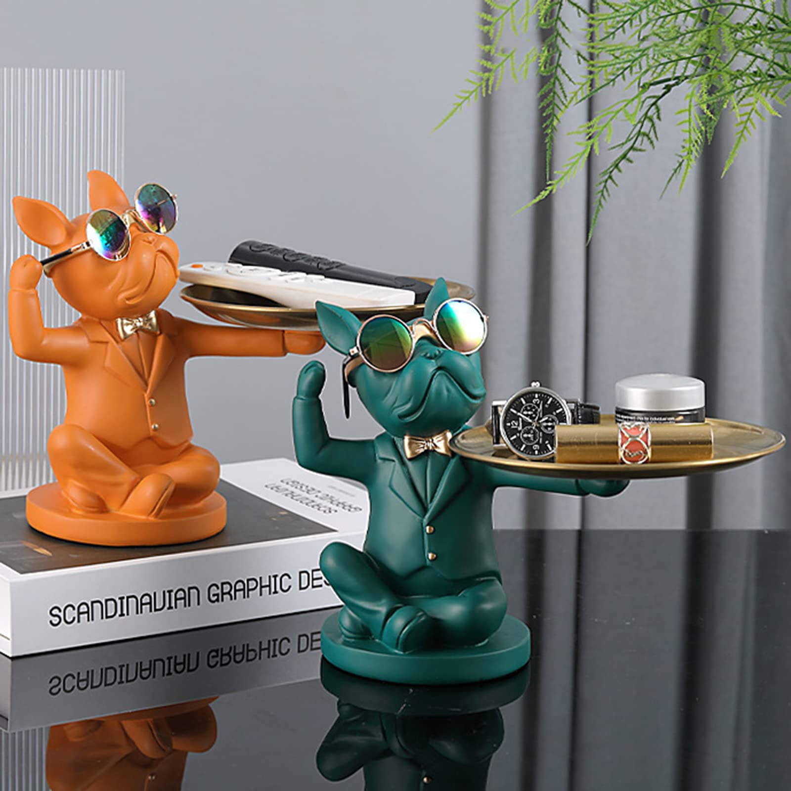 Resin Bulldog Tray - Animal Sculpture Key Holder & Jewelry Organizer with Storage Compartment | Perfect for Desk Decor, Candy Dish, Earrings Tray in Home, Office, or Shop (Black)
