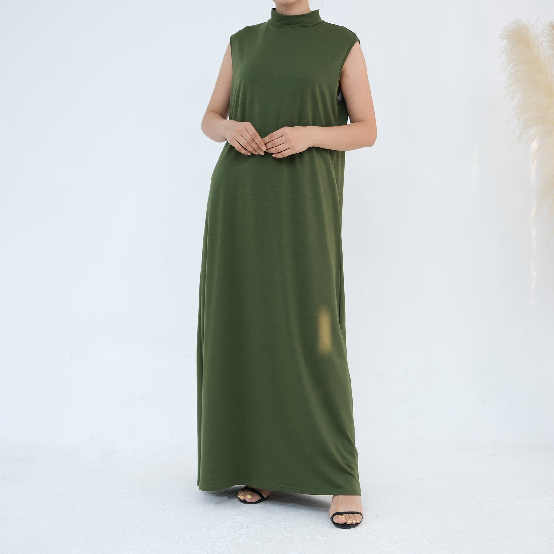 Jojo 3-Piece Modal Abaya Set - Soft Olive Green Muslim Prayer Dress for Women | Comfortable & Breathable Islamic Clothing for Prayer, Mosque & Special Occasions