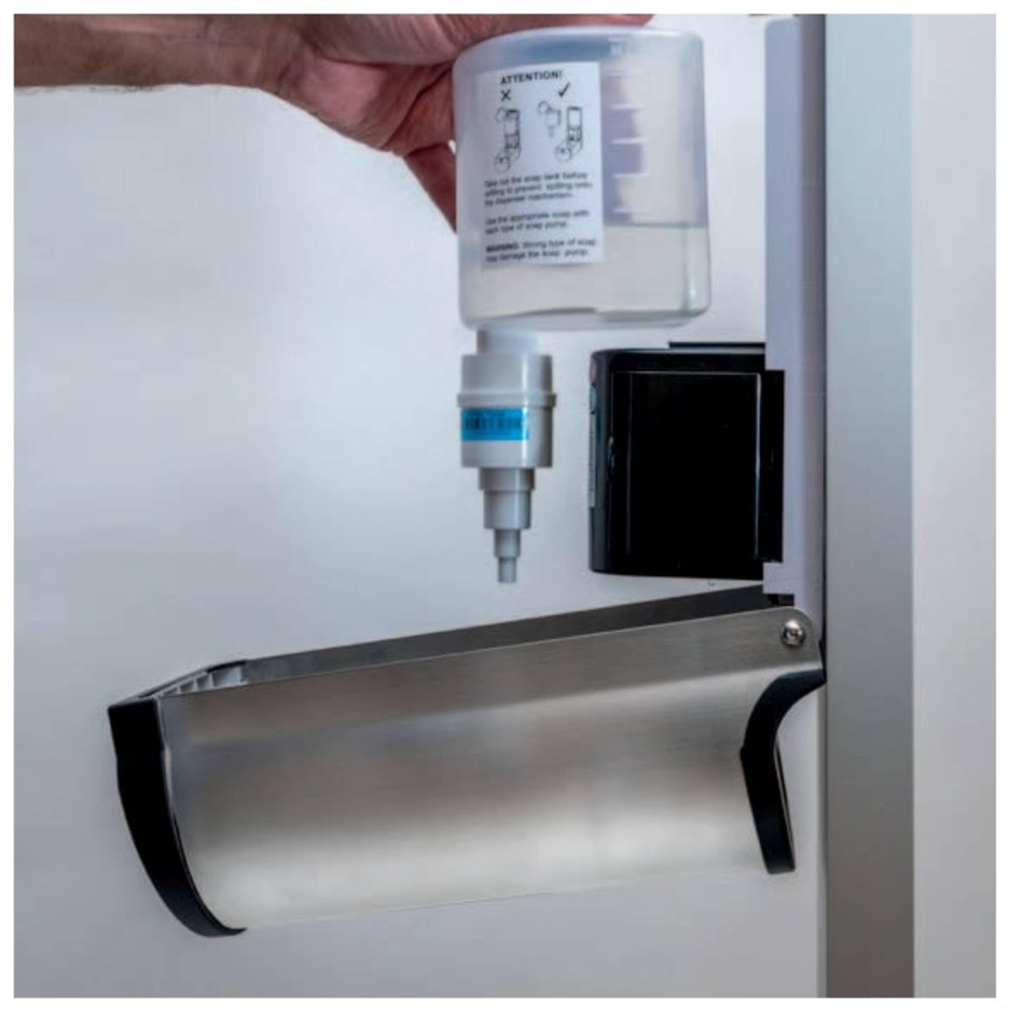 EMCO Premium Stainless Steel Wall Mount Soap Dispenser - Touchless Automatic Liquid Soap Dispenser for Kitchen, Bathroom, Restaurant & Commercial Use