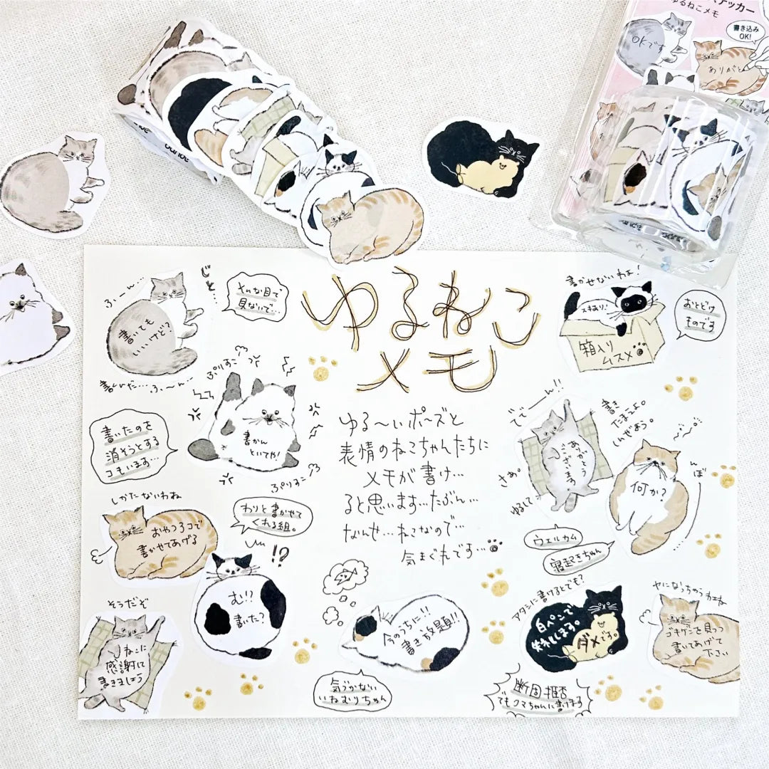 Writable Sticker Roll - Yuru Neko Memo Notes for Journaling, Planning & Organization | Cute Cat Memo Pad for Office, School & Home Use