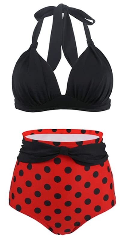 Retro Polka Dot Bikini Set - High Waist Halter Swimwear for Women | Beach & Pool