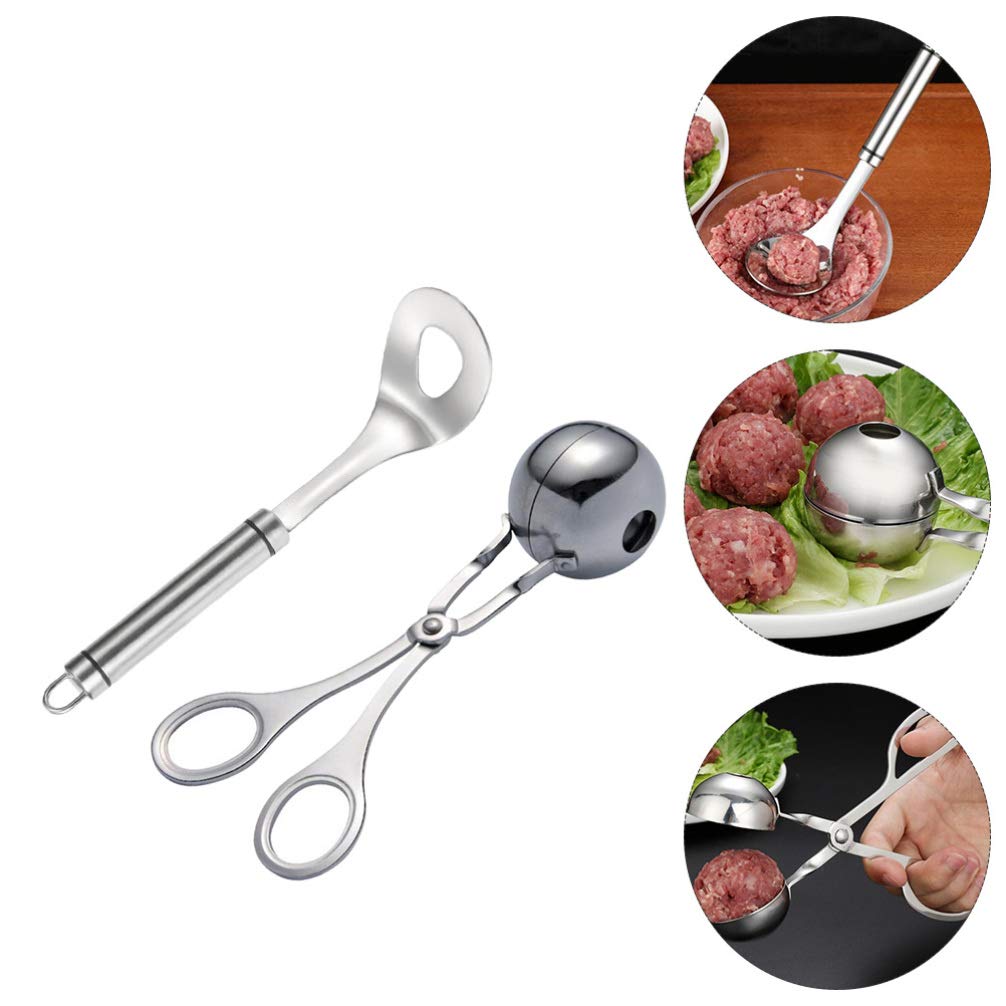 Hemoton Stainless Steel Kitchen Tongs - 12 Inch Meatball Maker & Serving Tongs for Cooking, BBQ, Salad - Professional Grade Mini Meat Baller Tool for Home Chefs & Restaurants (Perfect for Meatballs, Pasta, Salad Serving)
