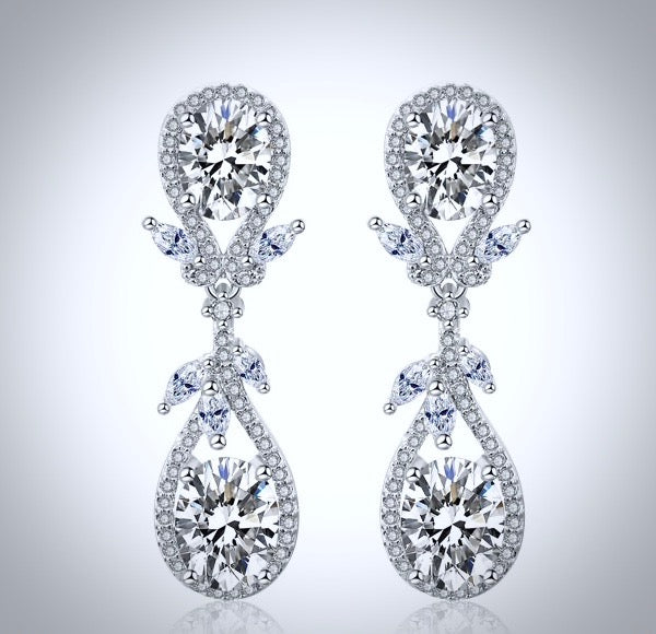 Drea Silver Cubic Zirconia Bridal Earrings - Elegant Wedding Jewelry for Brides, Bridesmaids & Formal Occasions