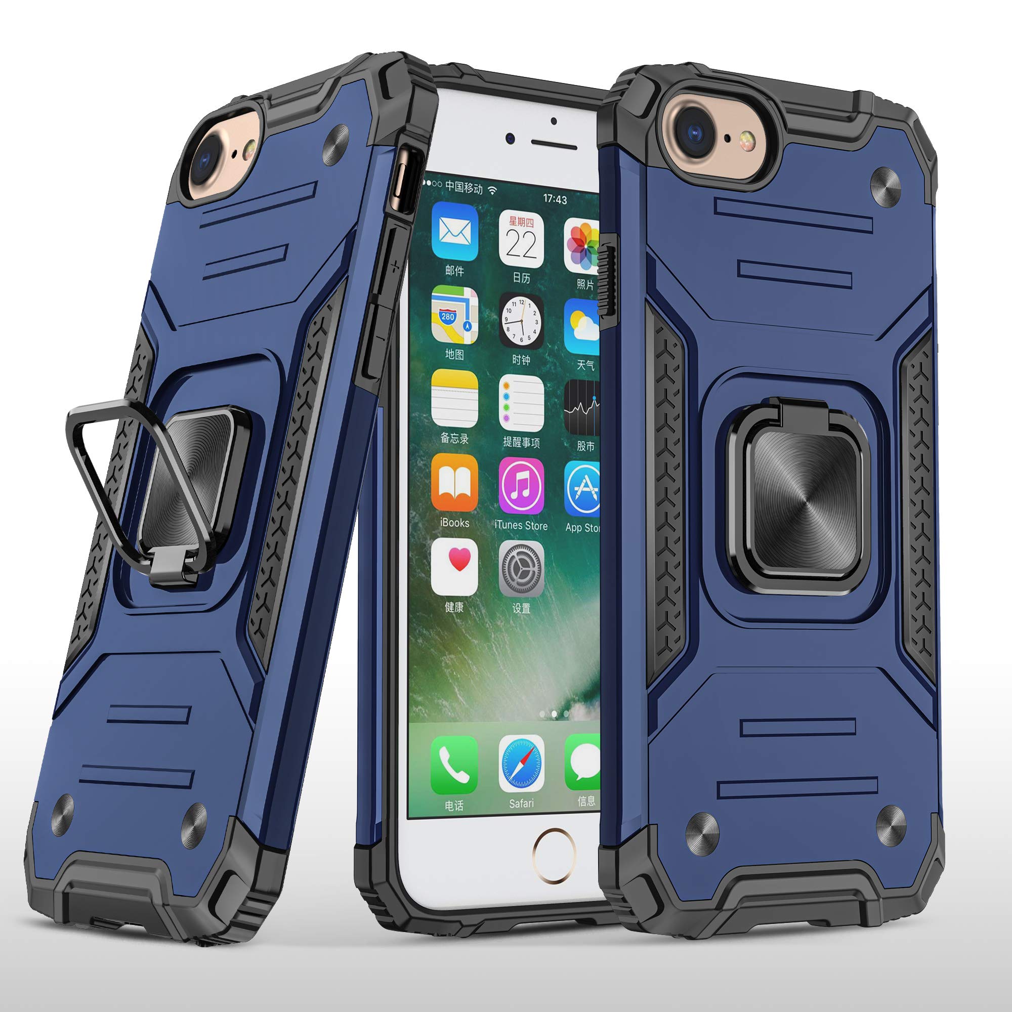 Military Grade Heavy Duty Protective Phone Case with Kickstand - Compatible with iPhone 6/6s/7/8 - Shockproof, Drop Proof Cover - Perfect for Outdoor, Work & Travel - Blue