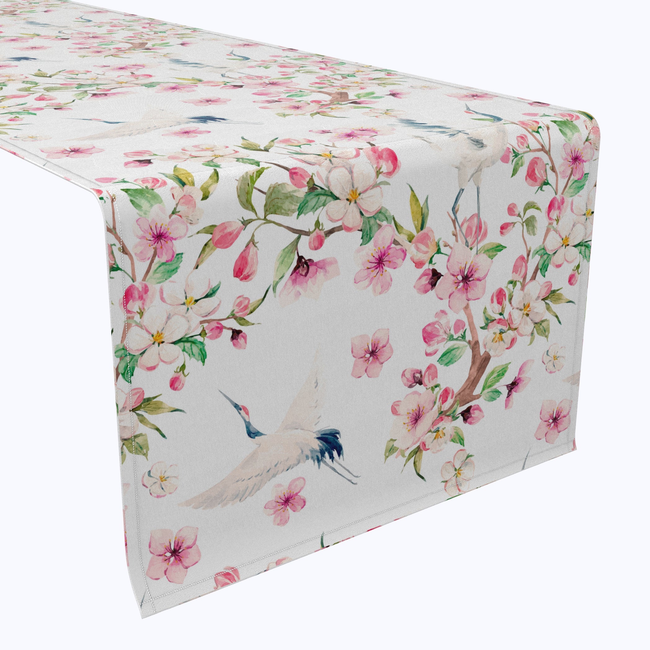 Elegant Cranes & Pink Floral Table Runner for Wedding, Party & Home Decor - Perfect for Dining Table, Buffet & Special Events