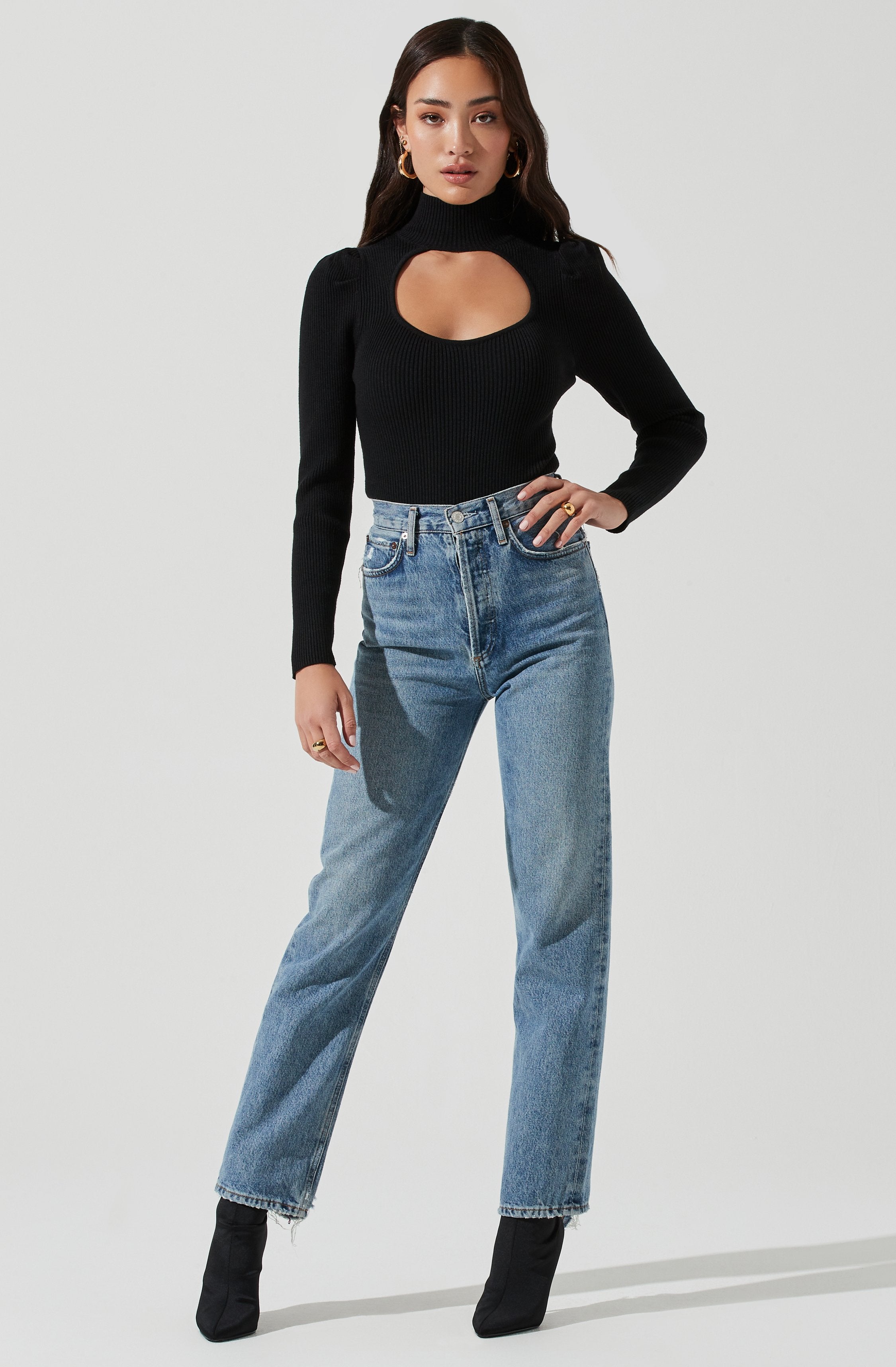 Stylish Front Cutout Long Sleeve Sweater Bodysuit for Women - Trendy Fall Winter Layering Piece for Date Night & Office Wear