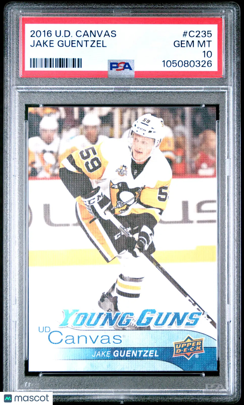 2016 Upper Deck Series 2 UD Canvas Young Guns Rookie Card Jake Guentzel PSA 10 Gem Mint - Perfect for Hockey Card Collectors & Pittsburgh Penguins Fans