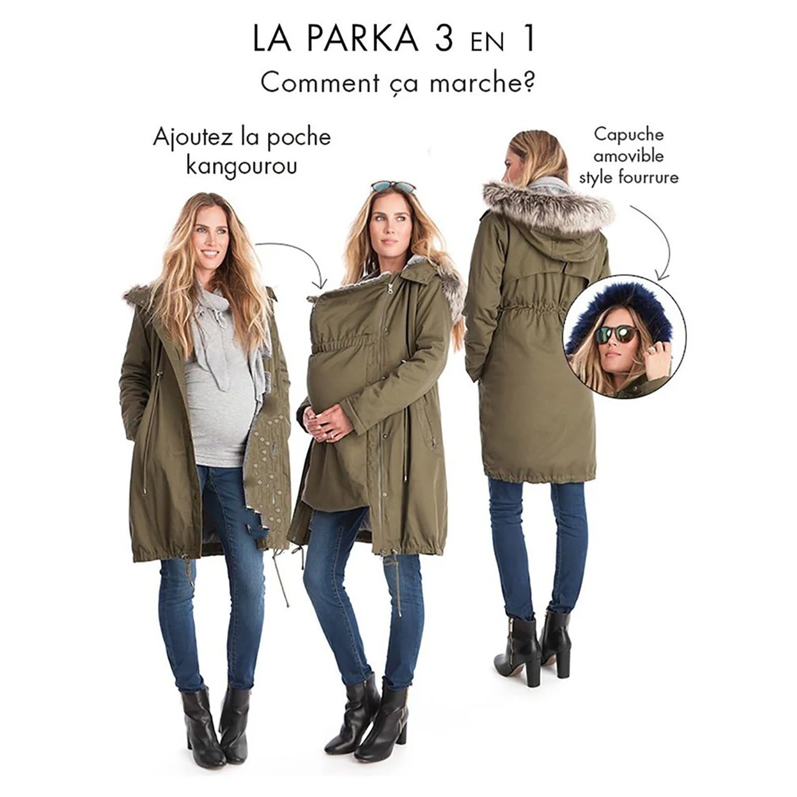 Women's Maternity 3-in-1 Thick Fleece Lined Winter Coat with Hood - Warm Maternity Jacket Extender for Pregnancy | Perfect for Cold Weather & Outdoor Activities