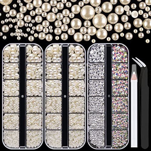 Clear & Ab Crystals + Beige Pearls