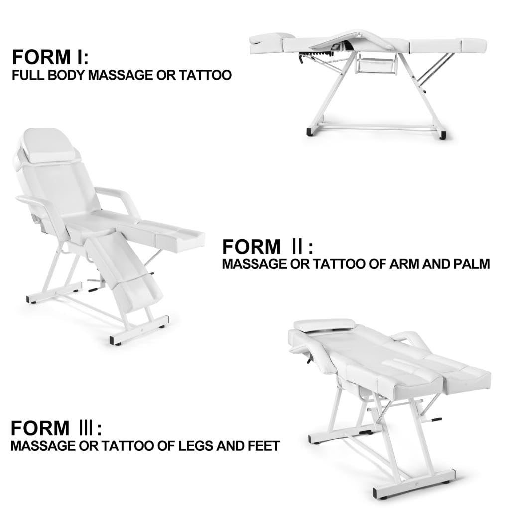 Professional Portable Massage Table - Adjustable Facial Bed & Lash Extension Bed with Tray & Split Footrests | Perfect for Salon, Spa, Home Use (White)