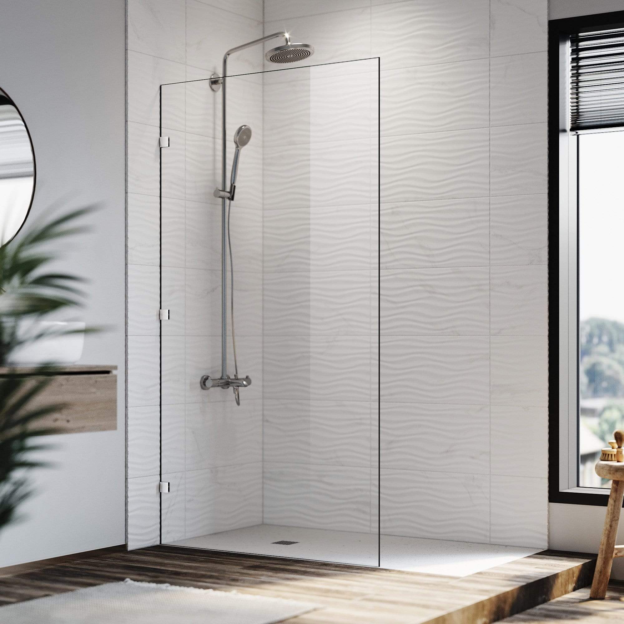 Frameless Walk-In Shower Screen with 10mm Toughened Glass & Chrome Hardware - Elegant Bathroom Upgrade for Modern Homes | Perfect for Spa-Like Showers & Small Bathroom Spaces