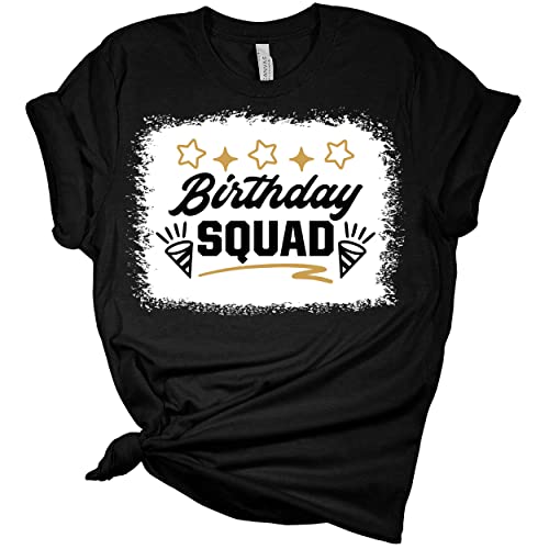 Birthday Squad Graphic Bleach Print T-Shirt for Women | Cute Birthday Girl Party Tee | Fun Birthday Outfit for Celebrations & Girls Night Out