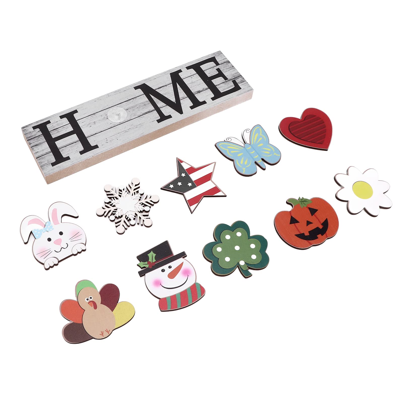01 02 015 Wooden Welcome Sign with 10 Interchangeable Icons - MDF Wall Decor for Home, Farmhouse, Entryway & Front Door Decoration