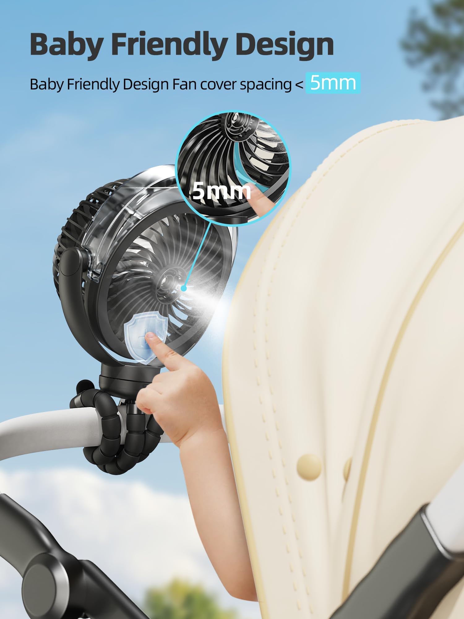 6000mAh Misting Stroller Fan with LED Light - 360° Adjustable Portable Fan with Flexible Tripod for Baby Stroller, Office Desk, Travel, Gym & Outdoor Activities | Personal Cooling Fan for Hot Weather
