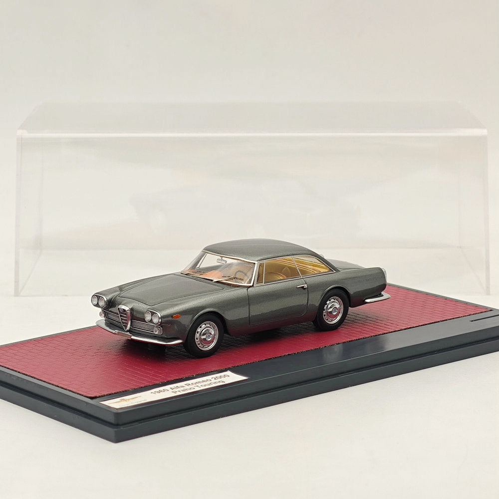 1/43 Scale Alfa Romeo 2000 Praho Touring 1960 Grey Resin Diecast Model Car - Limited Edition Collectible for Display & Italian Vintage Car Enthusiasts