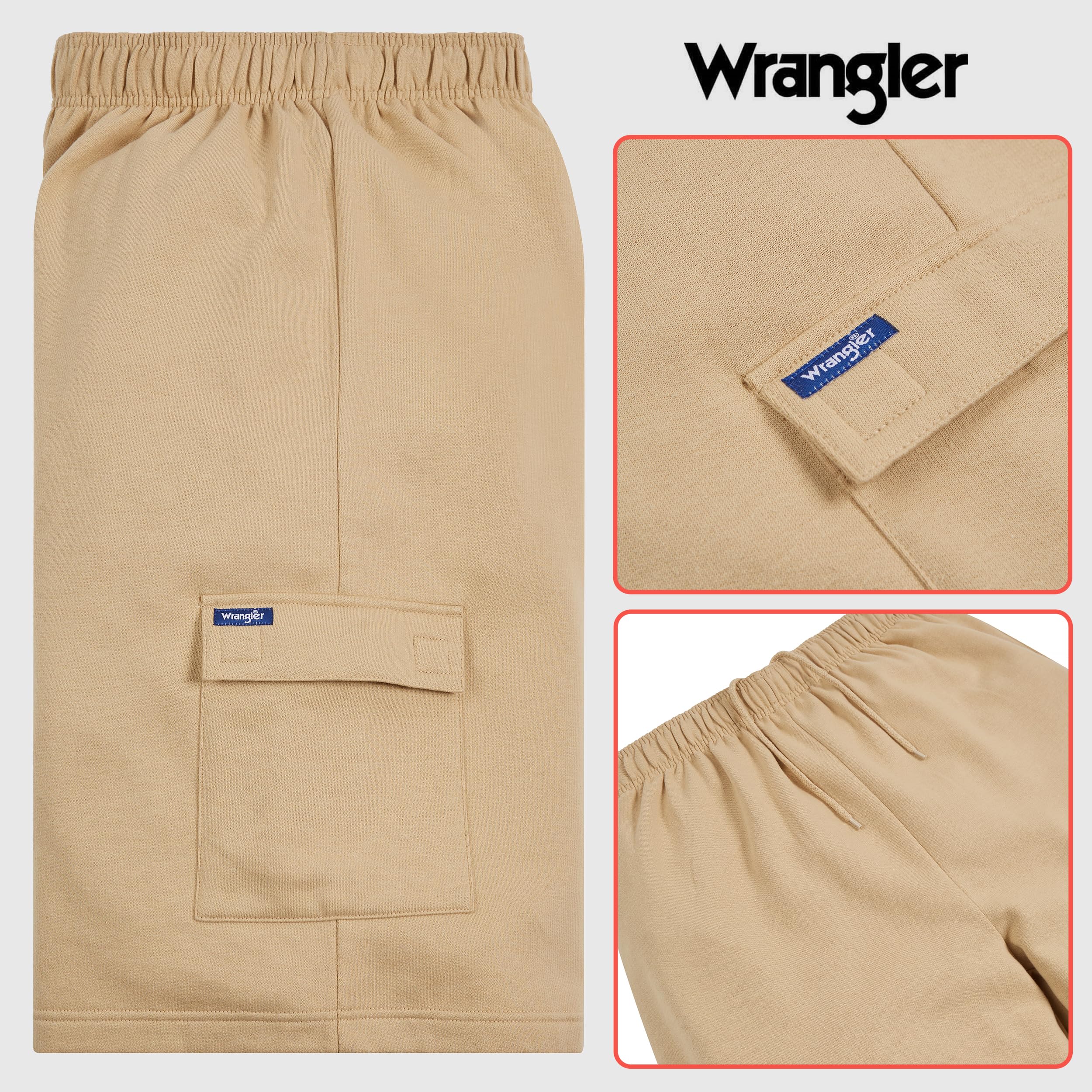 Wrangler Big & Tall Men's Fleece Cargo Sweat Shorts - Heavyweight Casual Lounge Shorts with Drawstring & 10