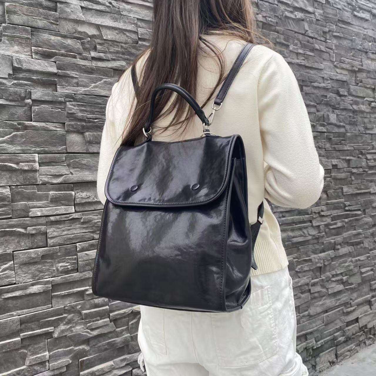 Stylish Minimalist Leather Backpack for Women & Men - Waterproof Laptop Bag for Work, Travel & School - Durable Vegan Leather Daypack with USB Charging Port
