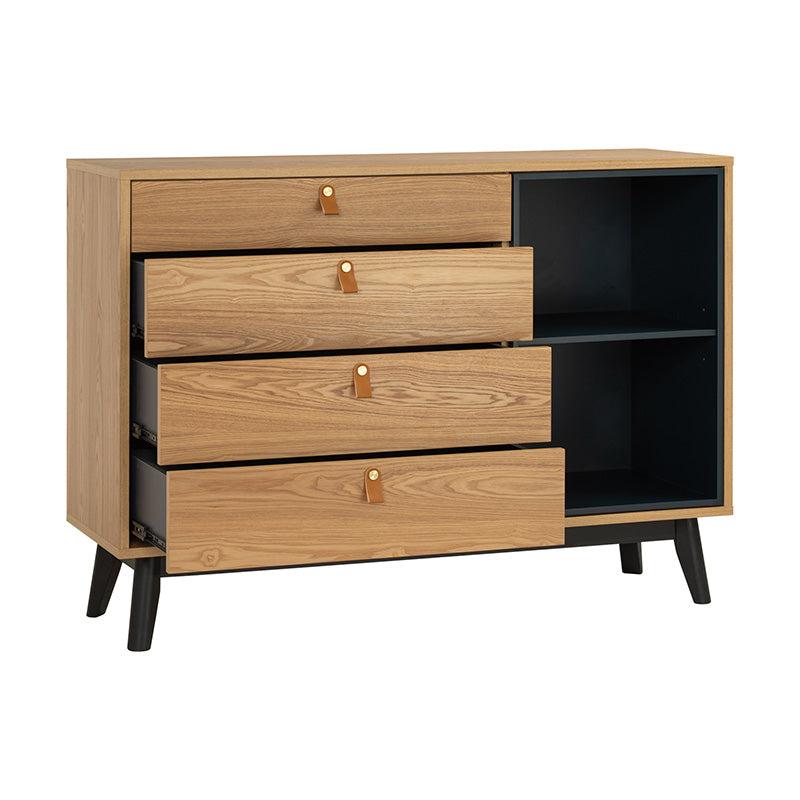 CASTOR Sideboard Buffet 125cm - Modern Wooden Storage Cabinet in Natural, Navy Blue & Black - Perfect for Dining Room, Living Room & Entryway Organization