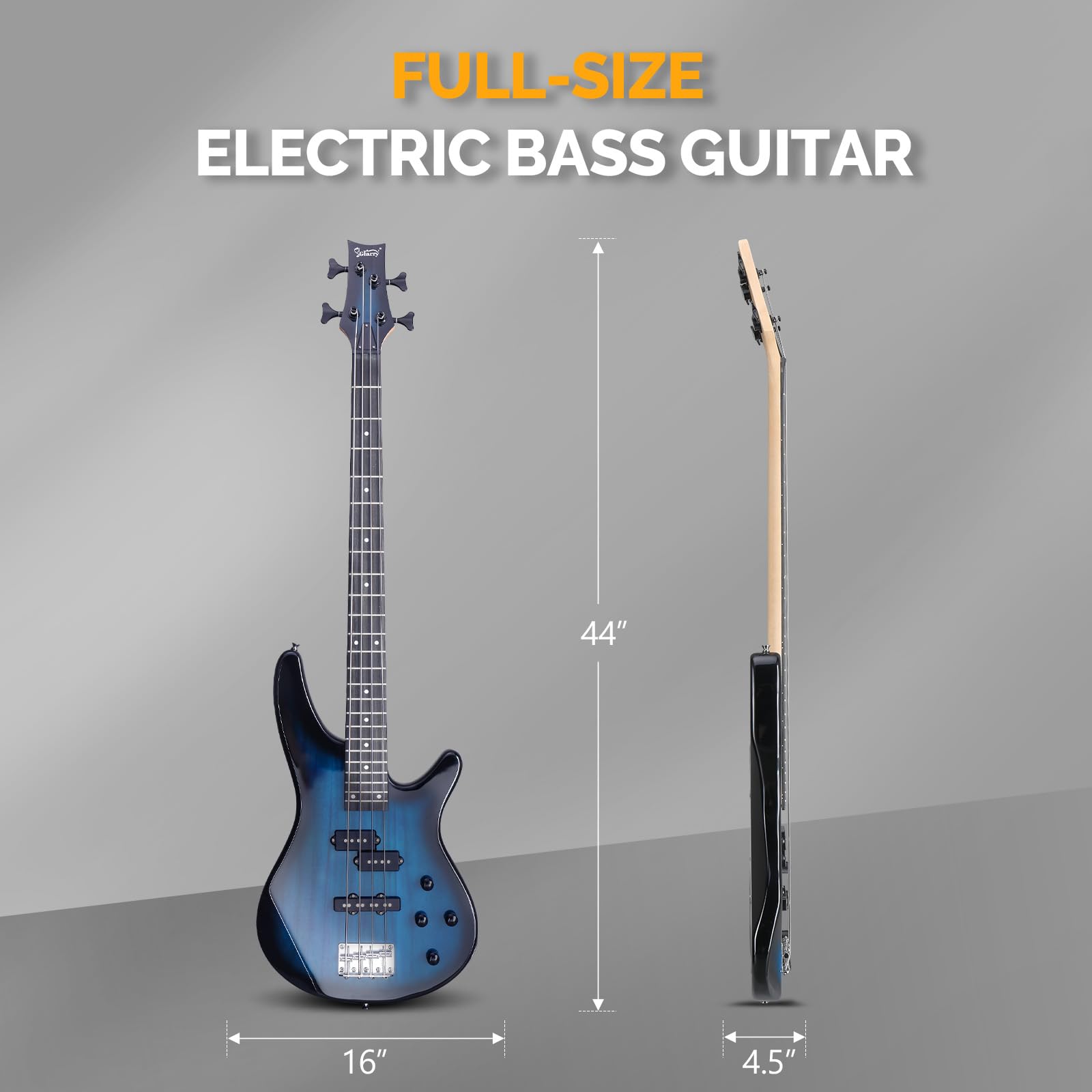 GLARRY 4-String Electric Bass Guitar Beginner Kit - Full Size Solid Body Bass with 20W Amp, Gig Bag & Accessories (Dark Blue) - Perfect for Beginners, Practice & Live Performances