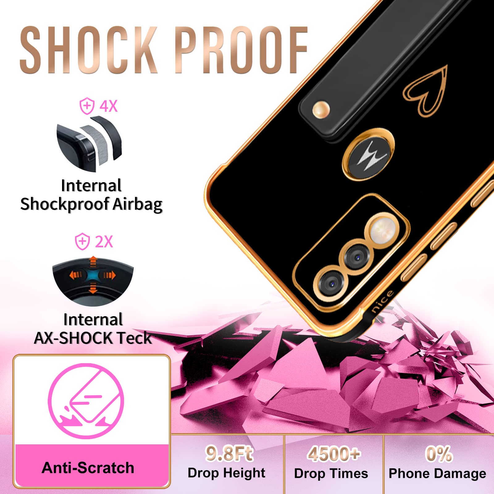 3-in-1 Luxury Heart Design Phone Case for Motorola Moto G Pure 2021 (6.5
