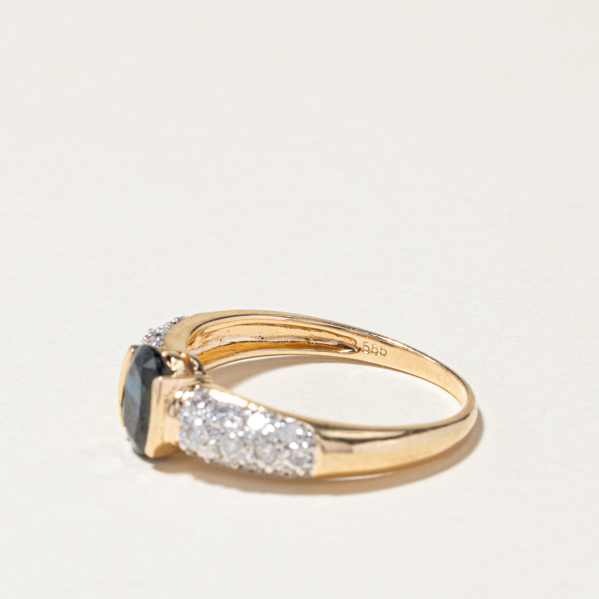 14K Yellow Gold Semi Bezel Sapphire and Diamond Ring - 0.95ct Sapphire & 0.38ctw Diamonds - Size 7 - Perfect for Engagement, Anniversary, and Special Occasion Gifts