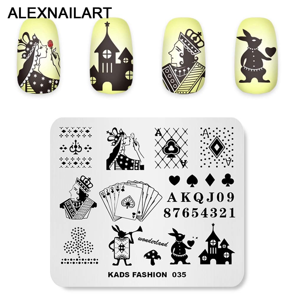 Alexnailart 3-Piece Nail Art Stamping Plates Set - Geometric Gem & Poker Multi-Pattern Design for Professional Nail Stamping | Includes 1 Polish Stamper | Perfect for Salon, DIY Manicures & Nail Art Enthusiasts