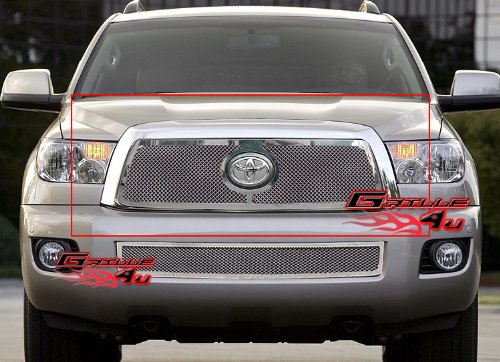 APS Compatible with Toyota Sequoia 2008-2017 Main Upper Stainless Steel Chrome Mesh Front Grill Grille Insert T76553T - Replacement Car Grille for Enhanced Style & Protection - Perfect for Off-Roading, Car Shows & Custom Builds