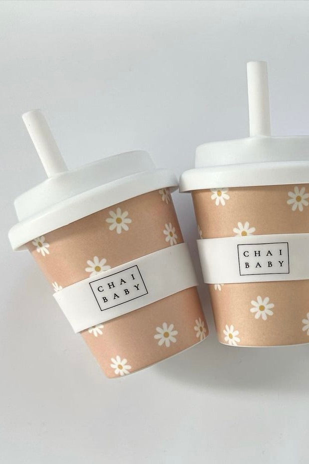 Natural Tan Daisy Babyccino Cup with Fluffy Handle - Perfect for Baby's First Coffee Playtime, Toddler Tea Parties, and Pretend Play at Home