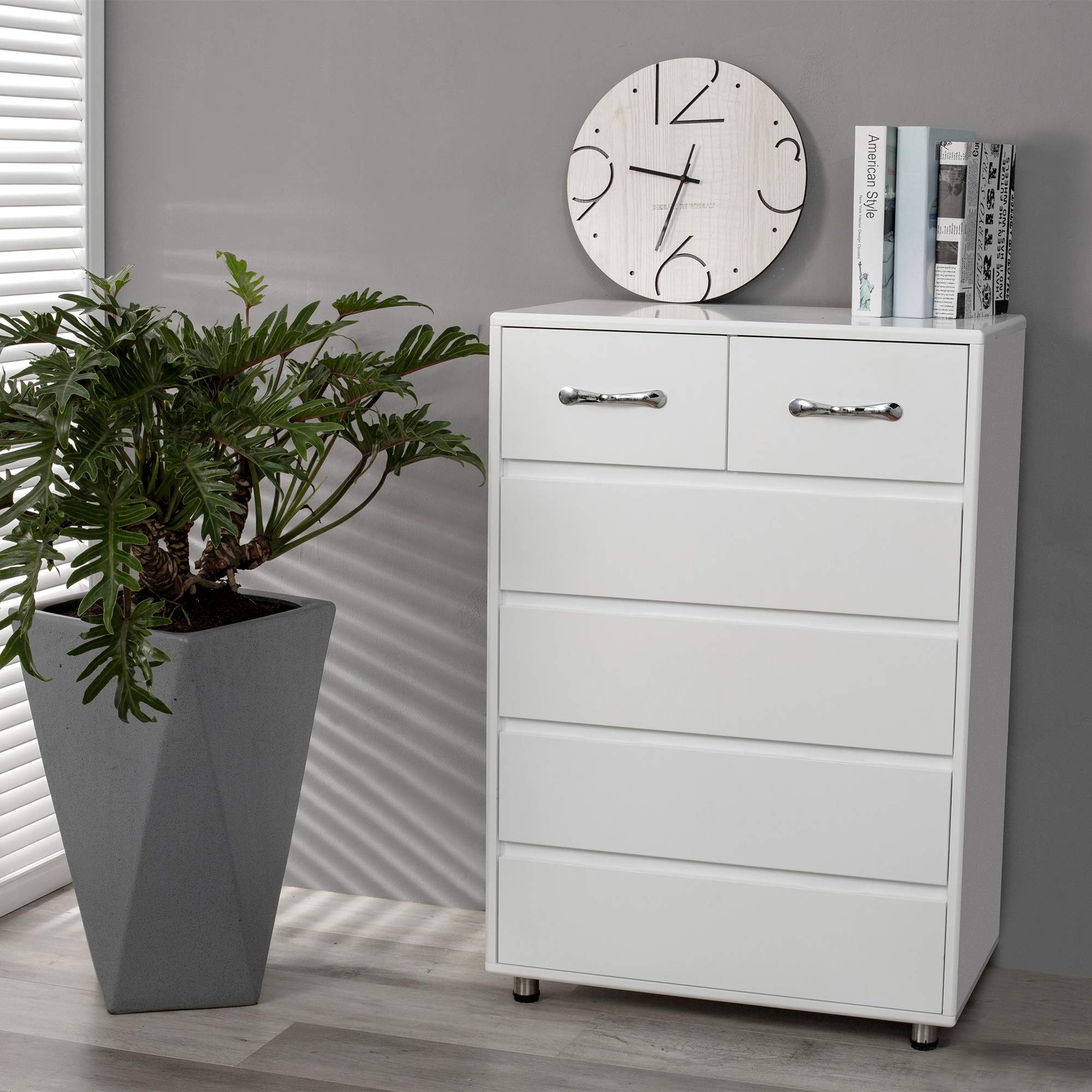 Wooden Nightstand with Storage Drawers & Fabric Bins - Side Table Cabinet for Bedroom, Living Room | File Organizer with Easy Pull Handles - White End Table for Home Office & Small Space Organization