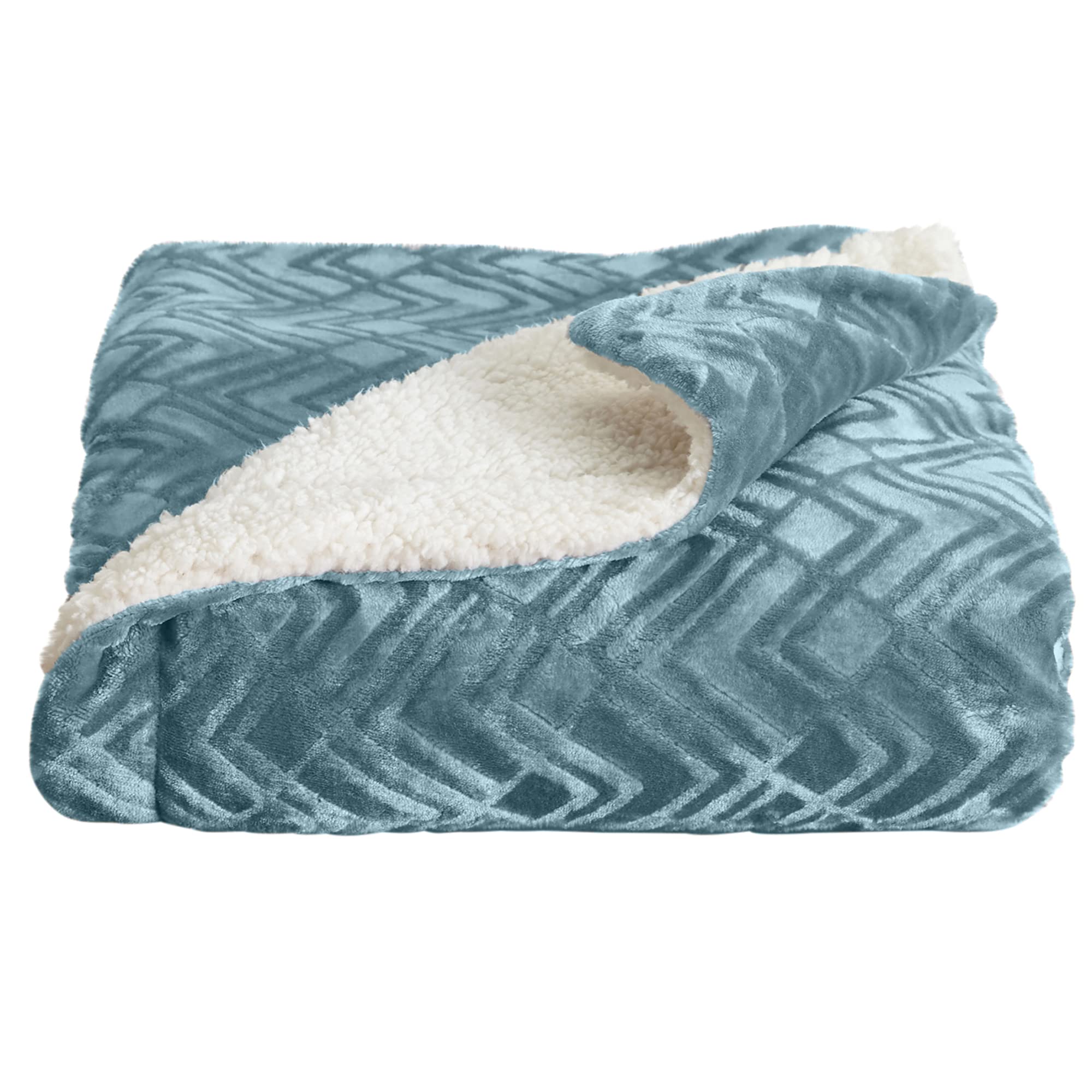 Great Bay Home Sherpa Fleece & Velvet Plush Full/Queen Throw Blanket - Blue Surf | Ultra Soft & Warm Winter Blanket for Bed, Couch & Travel | Cozy Fleece Blanket for Fall & Winter | Cielo Collection