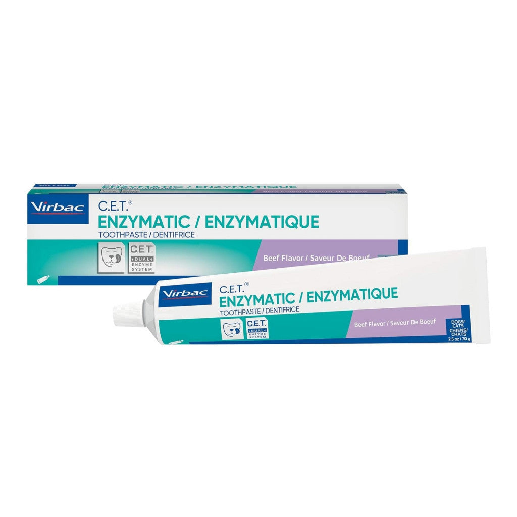 Virbac C.E.T Enzymatic Dog Toothpaste 70g - Beef, Poultry, Malt, Vanilla & Mint Flavors - Dual Enzyme Formula Reduces Plaque & Freshens Breath - Ideal for Daily Oral Care & Dental Hygiene for Dogs