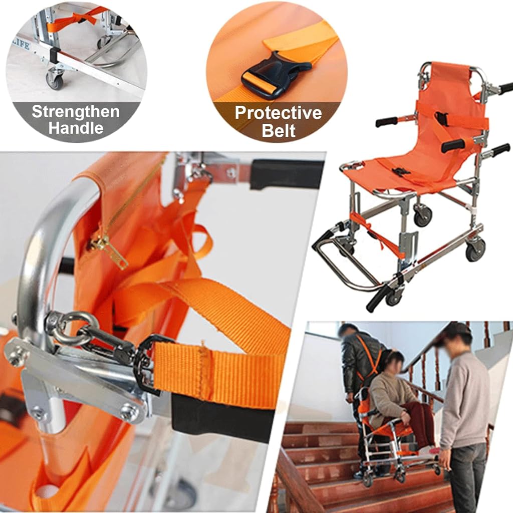 Posedwra Foldable Stair Climbing Wheelchair - Emergency Stretcher Chair for Safe Up & Down Stairs - Portable Wheelchair Stretcher for Home, Hospital & Emergency Use