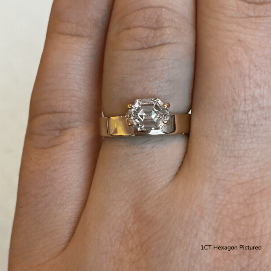 East West Elongated Hexagon Offset Ring - Unique Geometric Wedding Band, Stackable Dainty Ring for Women, Perfect for Engagement, Anniversary & Everyday Wear
