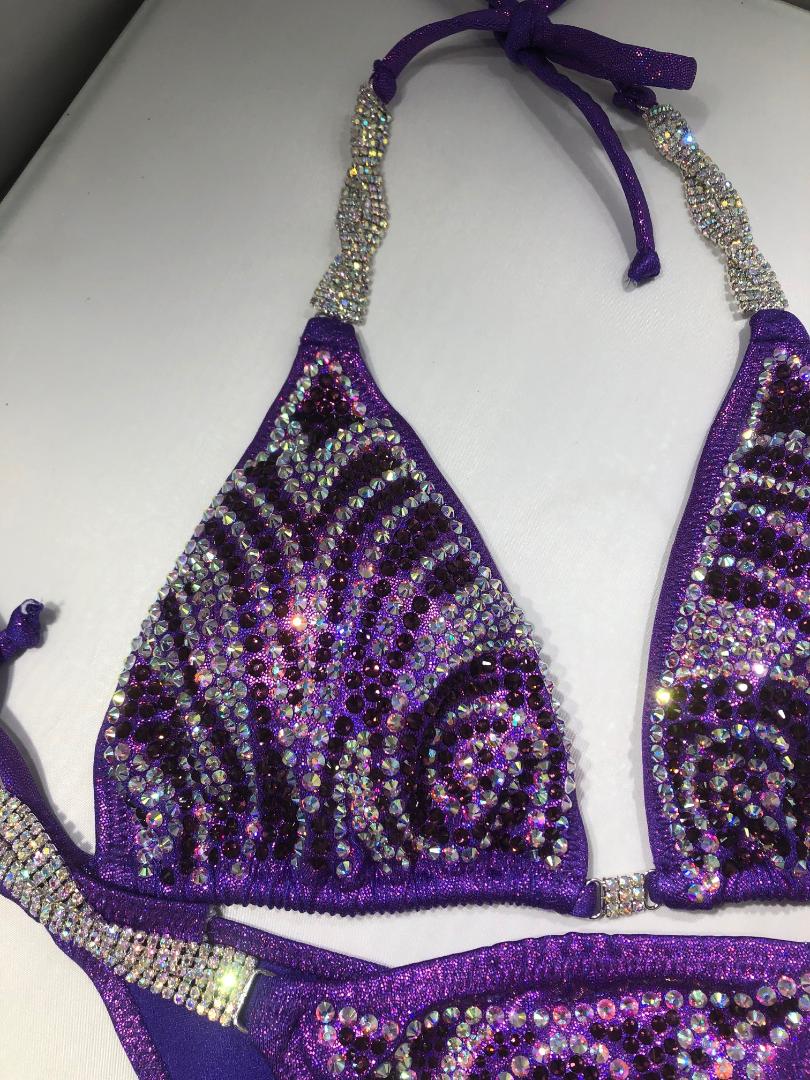 Wanda's Purple Dream Crystal Bikini Competition Suit - Glamorous Swimsuit for Pageants, Beach & Pool Parties | High-Quality Rhinestone Swimwear for Women