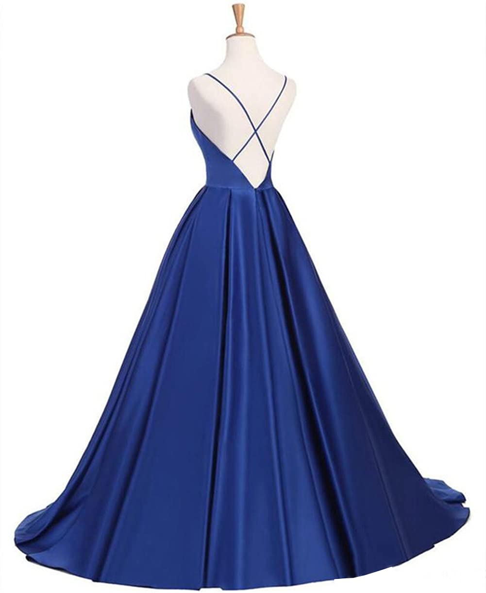 Elegant Dark Purple Satin A-Line Evening Dress for Women - Criss Cross Straps, Sleeveless V-Neck Long Party Gown | Perfect for Prom, Cocktail Parties & Formal Events