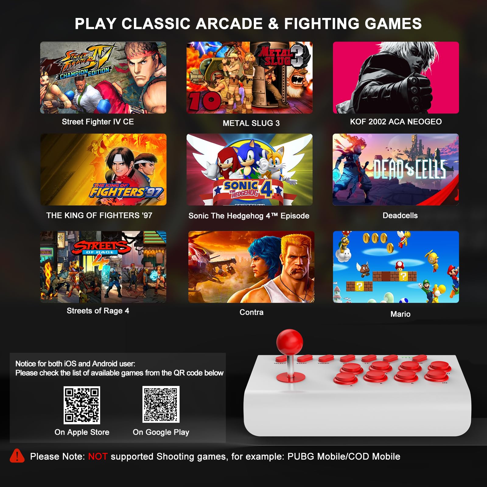 arVin Arcade Fight Stick Joystick - Universal Gaming Controller for Nintendo Switch, PS4, PS3, PC, iPhone, iPad & Android | Turbo & Macro Programming | Phone Holder Included | Perfect for Emulators, Cloud Gaming & NeoGeo Mini | Enhance Your Fighting Games & Retro Arcade Experience