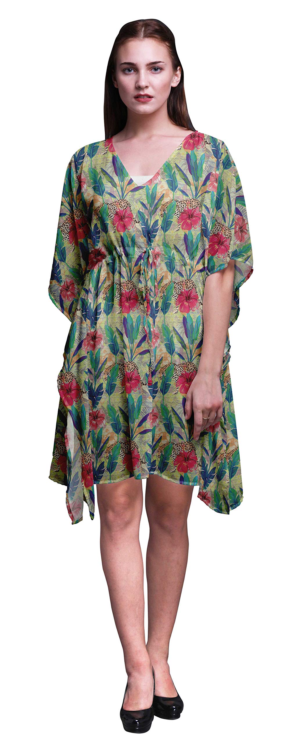 Bimba Women's Short Caftan Midi Dress - Beach Cover Up, Swimwear Wrap, Boho Kaftan for Poolside, Vacation & Summer Outfits