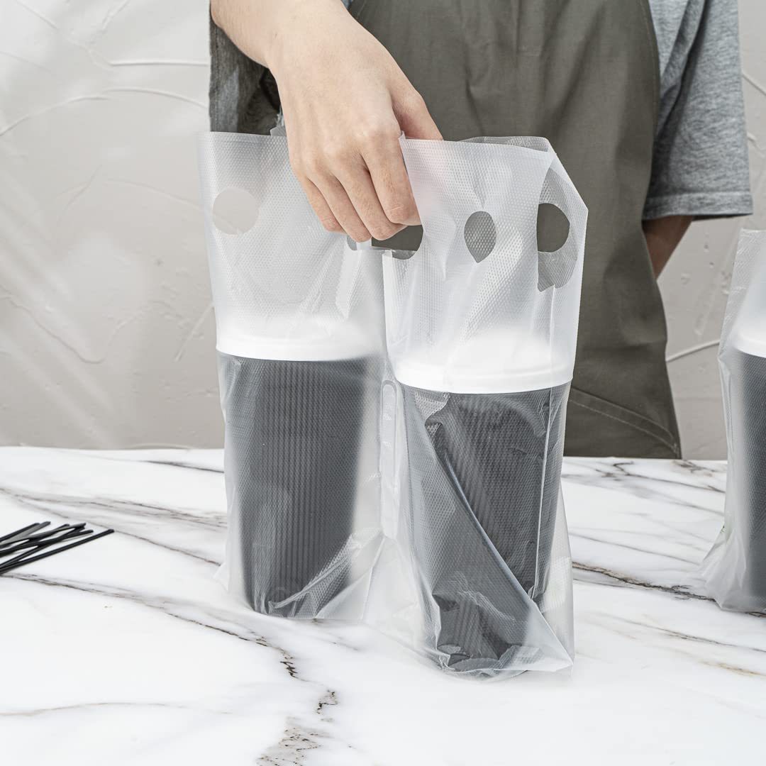 Restaurantware 100-Pack Clear Plastic Drink Carriers with Handles - Double Cup Disposable Delivery Bags for Coffee, Tea, Juice - Perfect for Takeout, Catering & Food Service Businesses