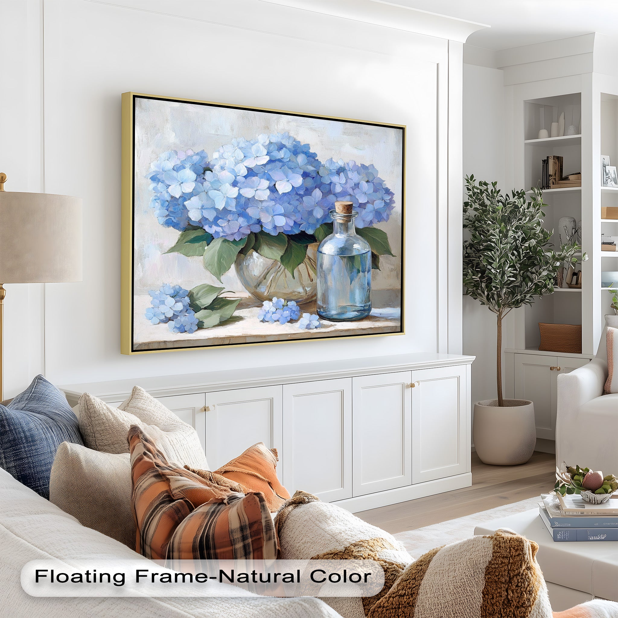 Blue Floral Still Life Oil Painting - Modern Wall Art for Living Room, Bedroom & Office Decor