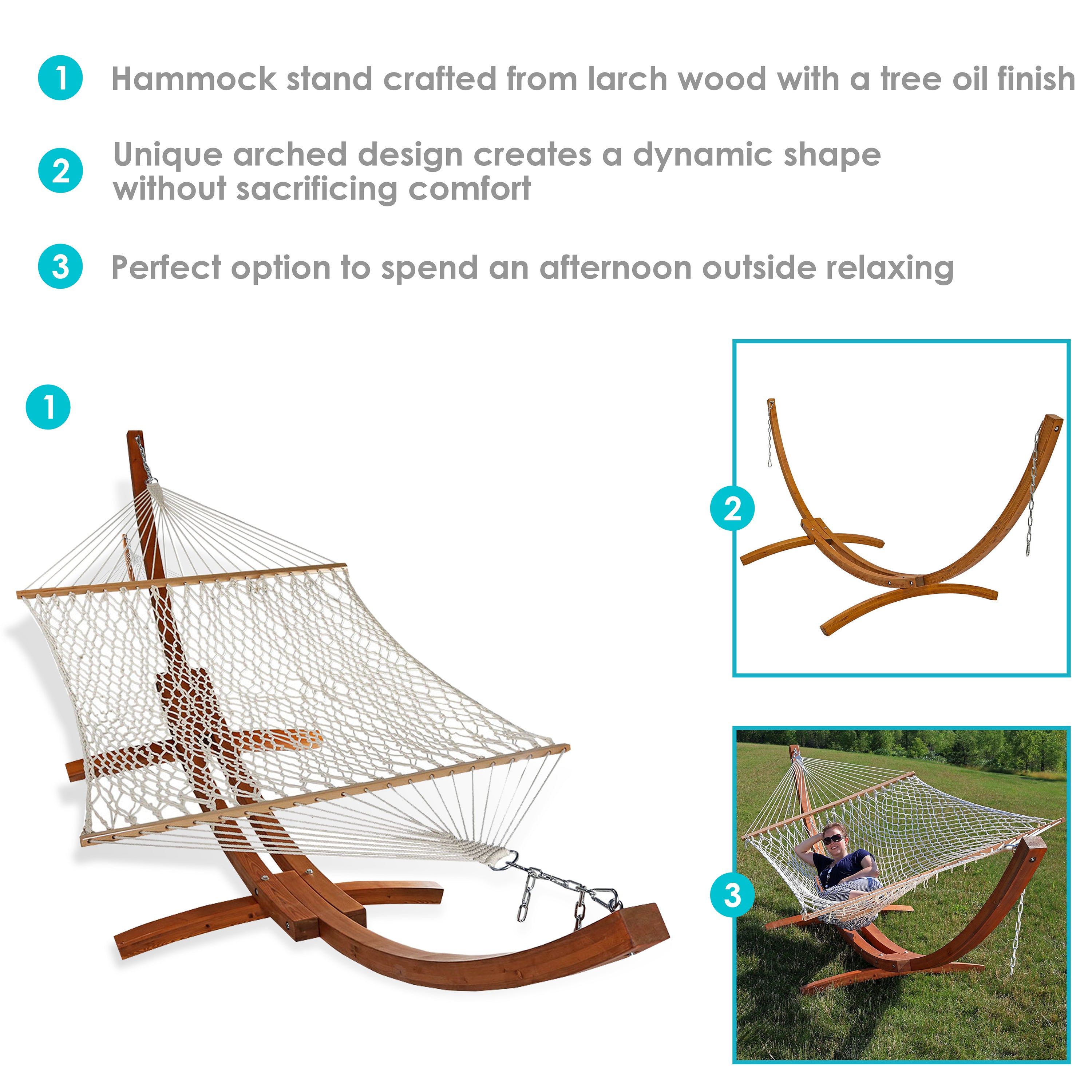 Sunnydaze 2 Person Double Rope Hammock with Wooden Stand - Outdoor Patio, Backyard, Beach & Garden Relaxation for Couples