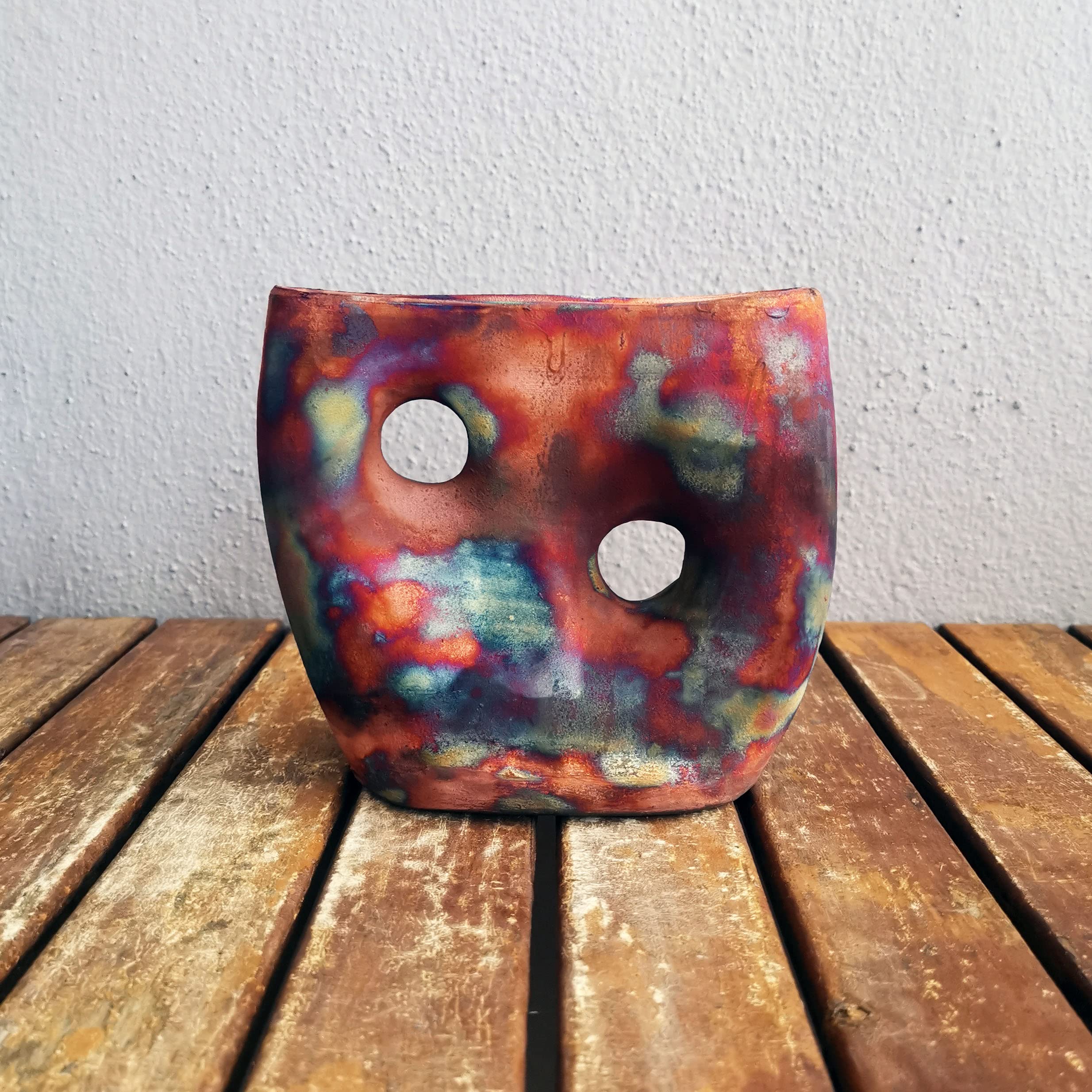 Handmade Ceramic Raku Vase - 5 Inch Boho Home Decor Pottery Gift for Women, Mom, Bridesmaid | Wedding, Housewarming & Anniversary Present | Perfect for Living Room, Bedroom & Office Decor