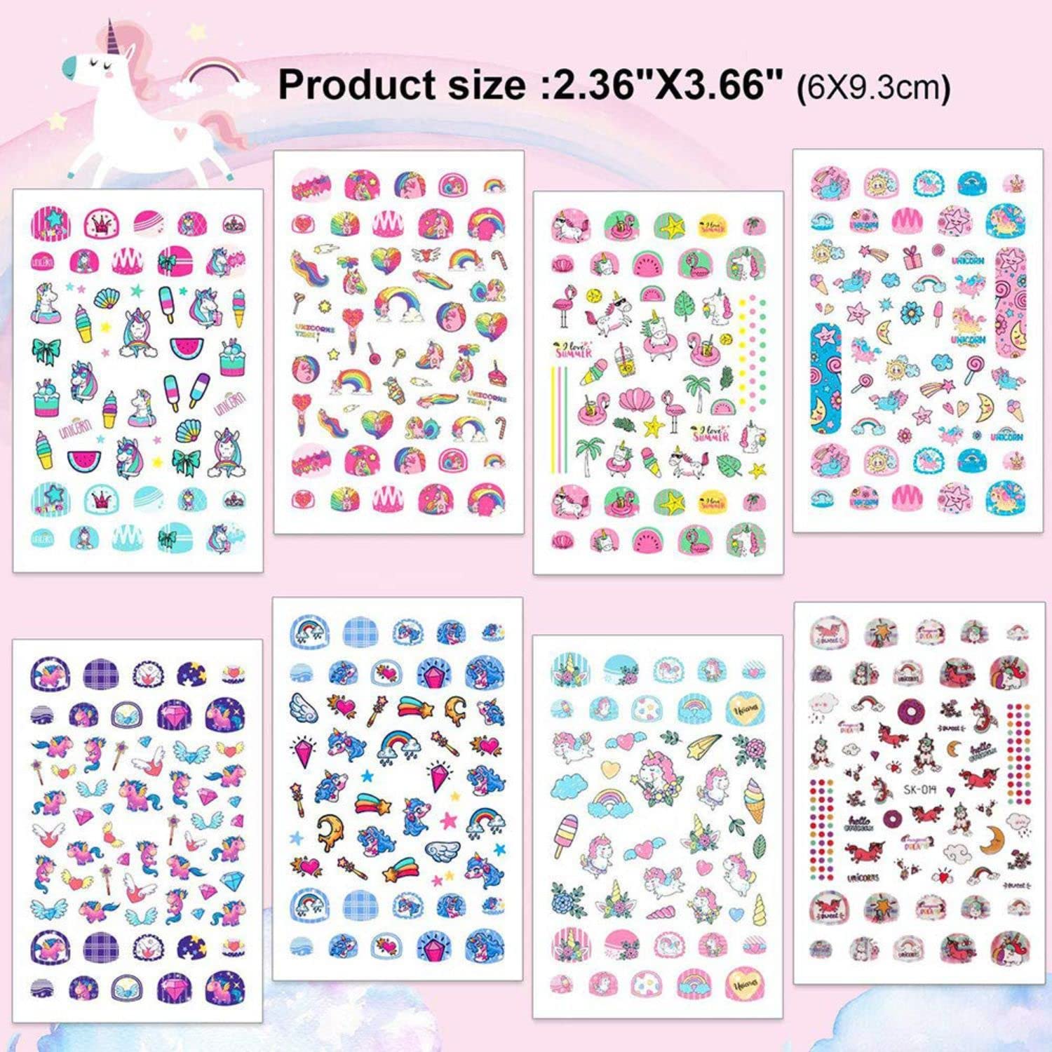 FAMEZA 3D Self-Adhesive Nail Stickers - Cute Unicorn, Star, Moon & Rainbow Nail Art Decals for Kids DIY Manicure - Perfect for Birthday Gifts & Party Favors (Includes Free Tweezer) - Great for Home Nail Salon, Sleepovers & Girls' Night Out