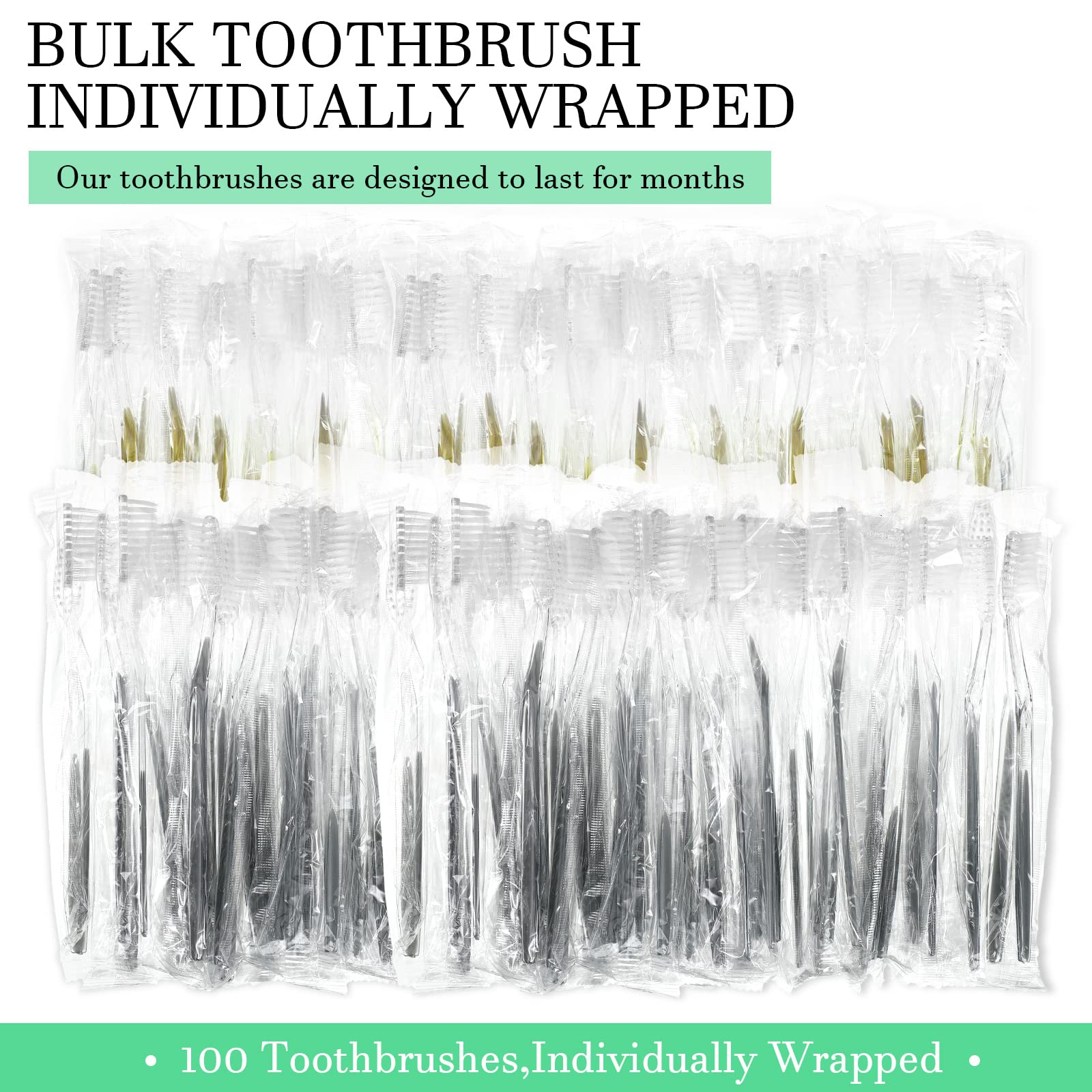Remerry 100 Pack Individually Wrapped Disposable Toothbrushes - Soft Bristle Travel Toothbrushes for Adults, Bulk Disposable Toothbrush Set for Hotel Guests, Camping, Airplane & On-the-Go Oral Care (2 Colors)