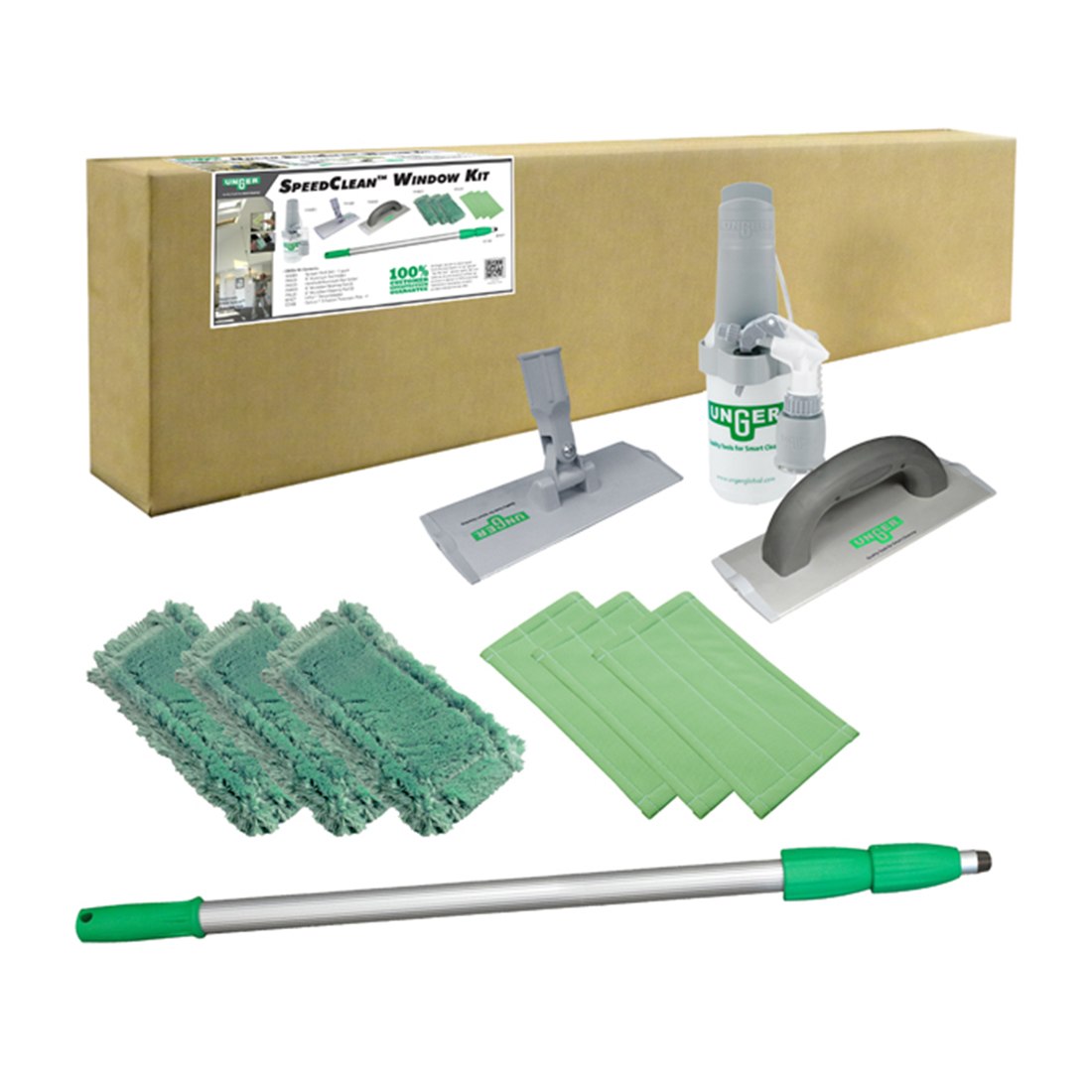 Unger SpeedClean Deluxe Window Cleaning Kit - Streak-Free Professional Window Washer Tool for Home & Office Use