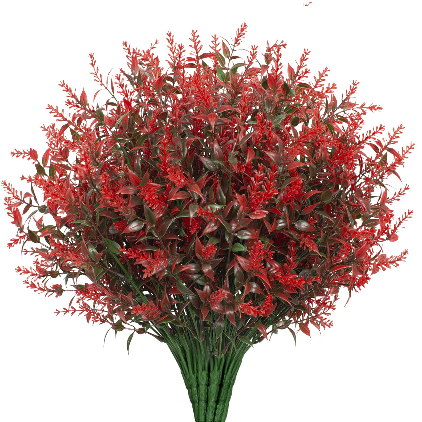 UV Resistant Artificial Lavender Flowers - 15 Bundles Faux Plastic Plants for Outdoor Garden, Porch & Window Box Decor - No Fade Red Fake Flowers (Perfect for Home, Wedding & Party Decoration)
